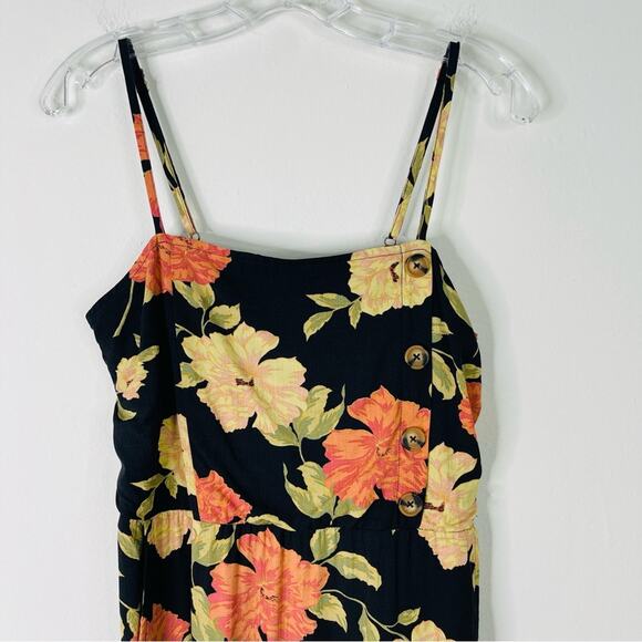 Vintage black cream pink floral cottagecore button midi dress medium - Picture 2 of 9